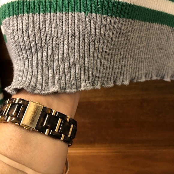 BP. Ribbed Lettuce Edge Long Sleeve Striped Sweater Green Gray Size Large L - Picture 9 of 10